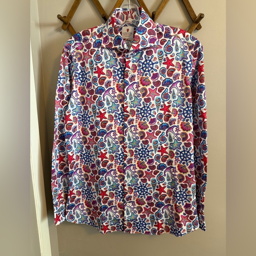 Cordone 1956 Handmade Italy Nautical Sailboat Print Button Up Shirt - M